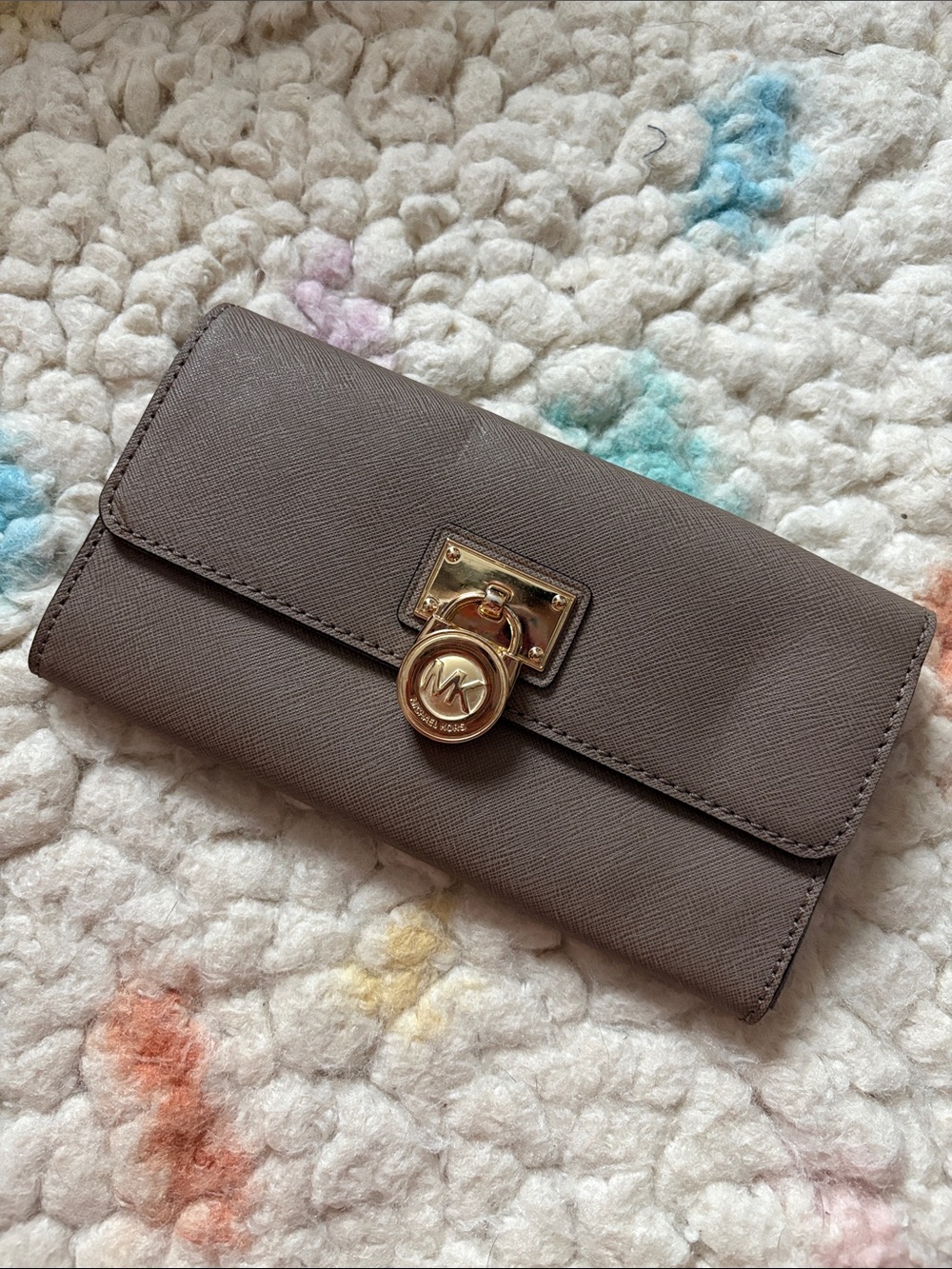 Michael Kors Gray Saffiano Leather Wallet with Gold Tone Hardware